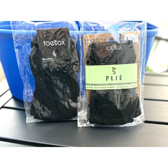 NWT ToeSox 2 Pair 1 Prima Bellarina Full Toe & 1 Plié Half Toe Black Socks SZ S